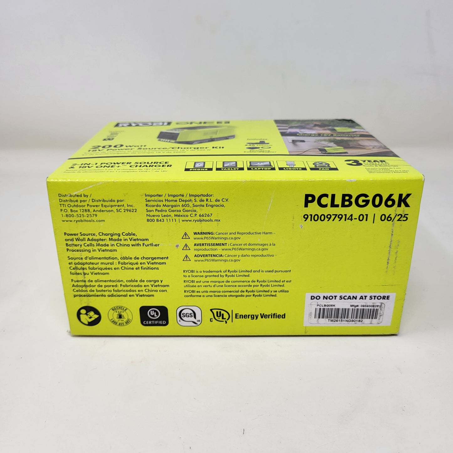 New Ryobi PCLBG06 18V 200Watt Power Source/Charger Kit