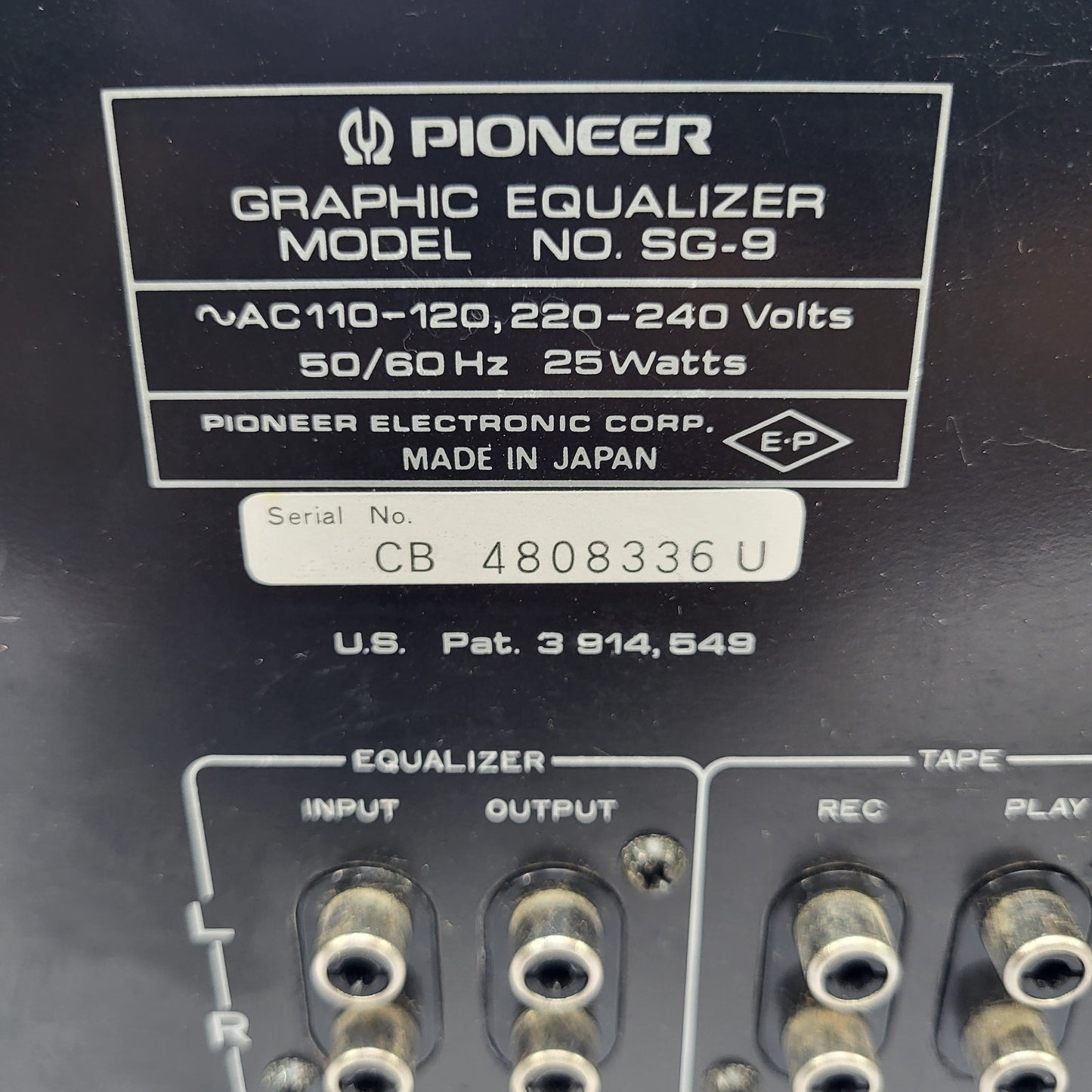 Pioneer SG-9 Graphic Equalizer AC110-120 220-240V 50/60HZ 25W