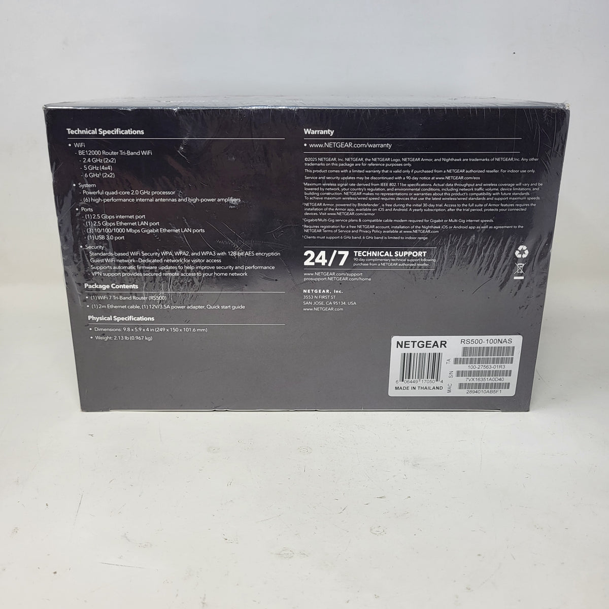 New NETGEAR Nighthawk Tri Band WiFi 7 RS500-100NAS Wireless Router