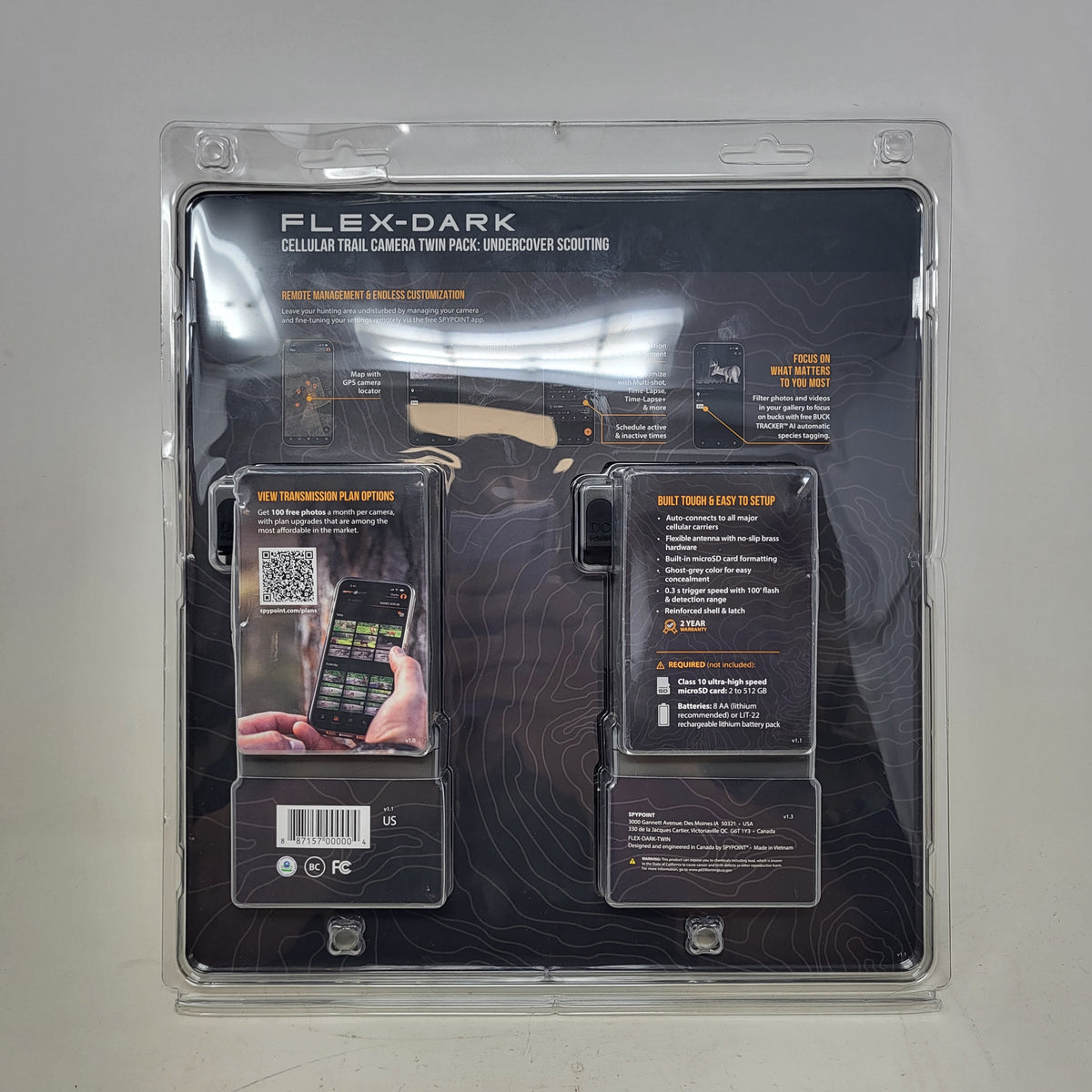 New Spypoint Flex-Dark No-Glow Wireless Cellular Game TrailCamera 40MP Twin Pack