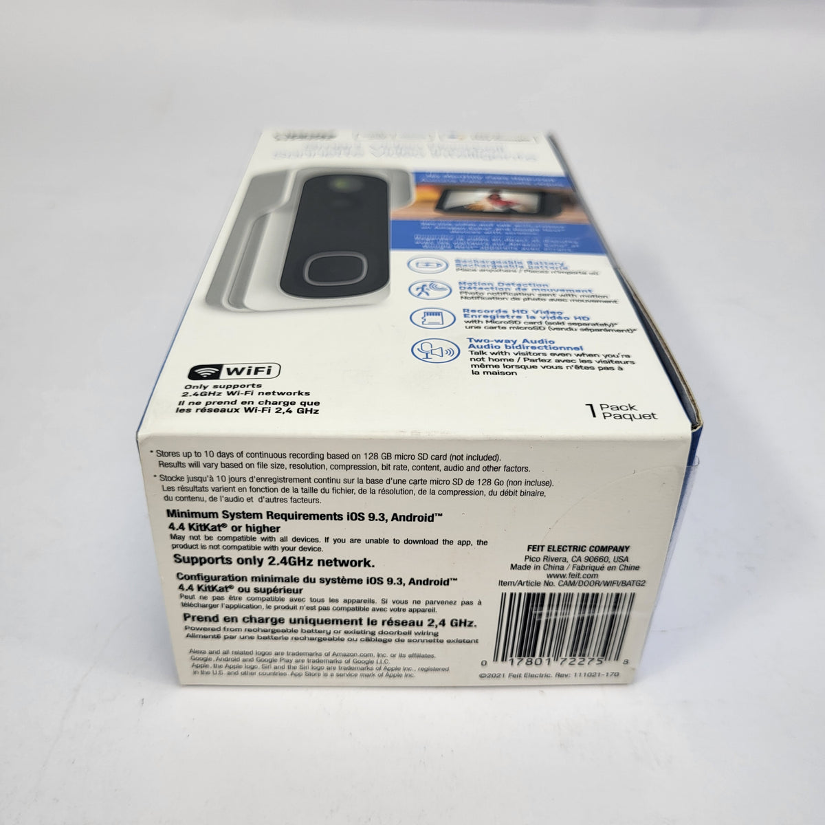 New Feit Electric CAM/DOOR/WIFI/BATG2 Smart Video Doorbell 1080p
