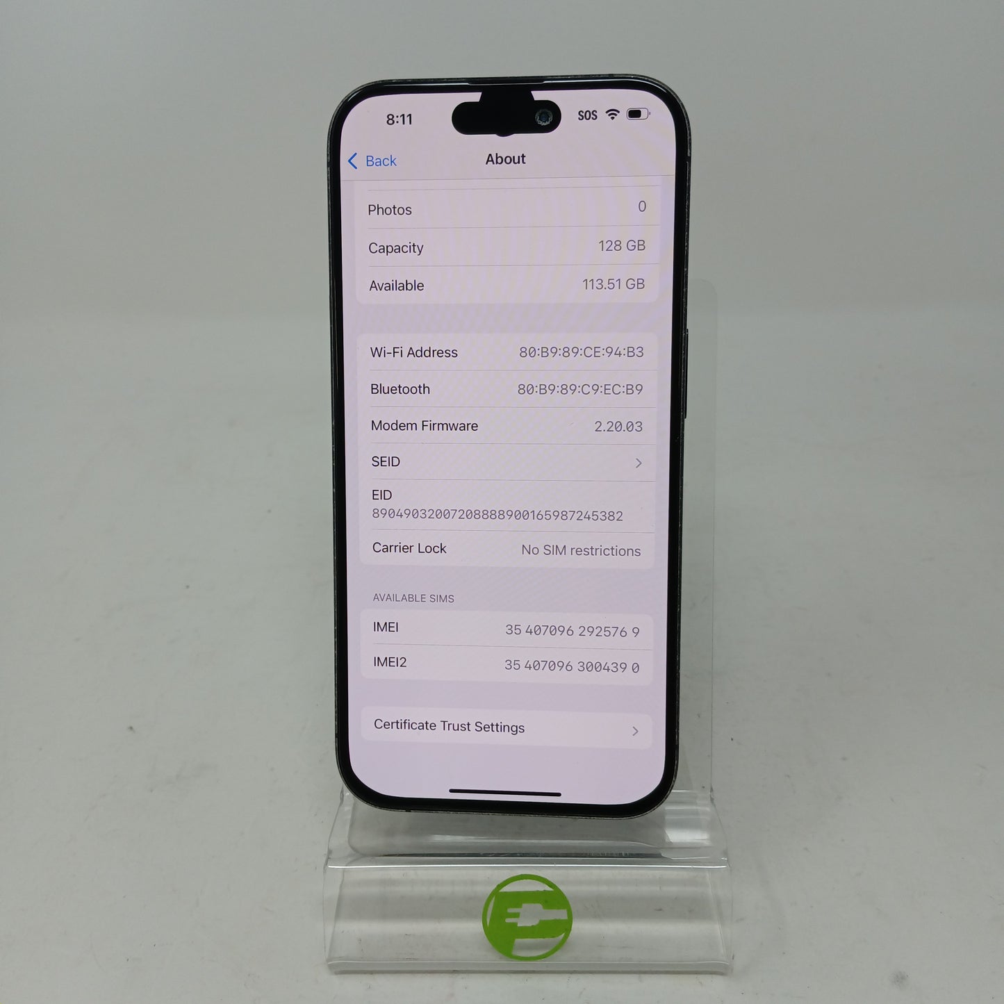 Unlocked Apple iPhone 15 Pro 128GB BLUE MTQQ3LL/A