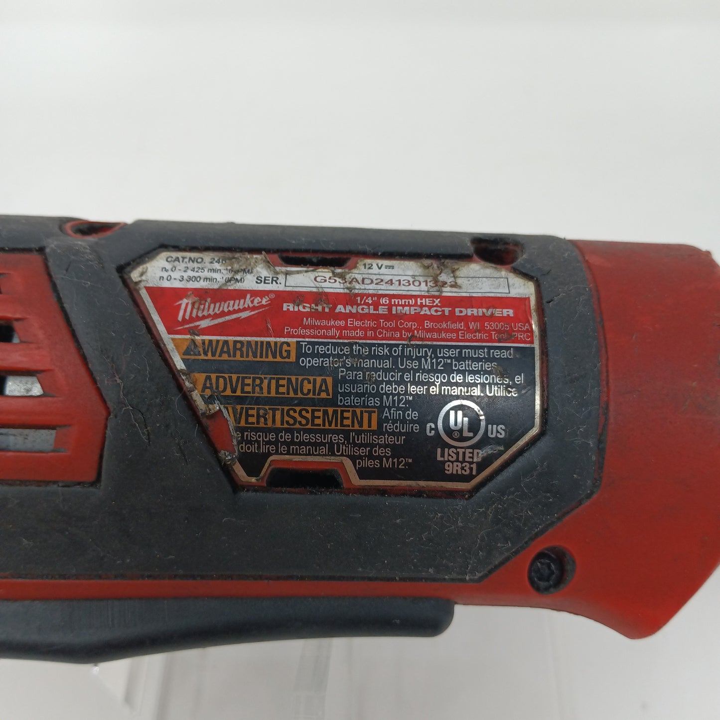 MILWAUKEE 2467-20 M12 12V 1/4" Hex Right Angle Impact Driver