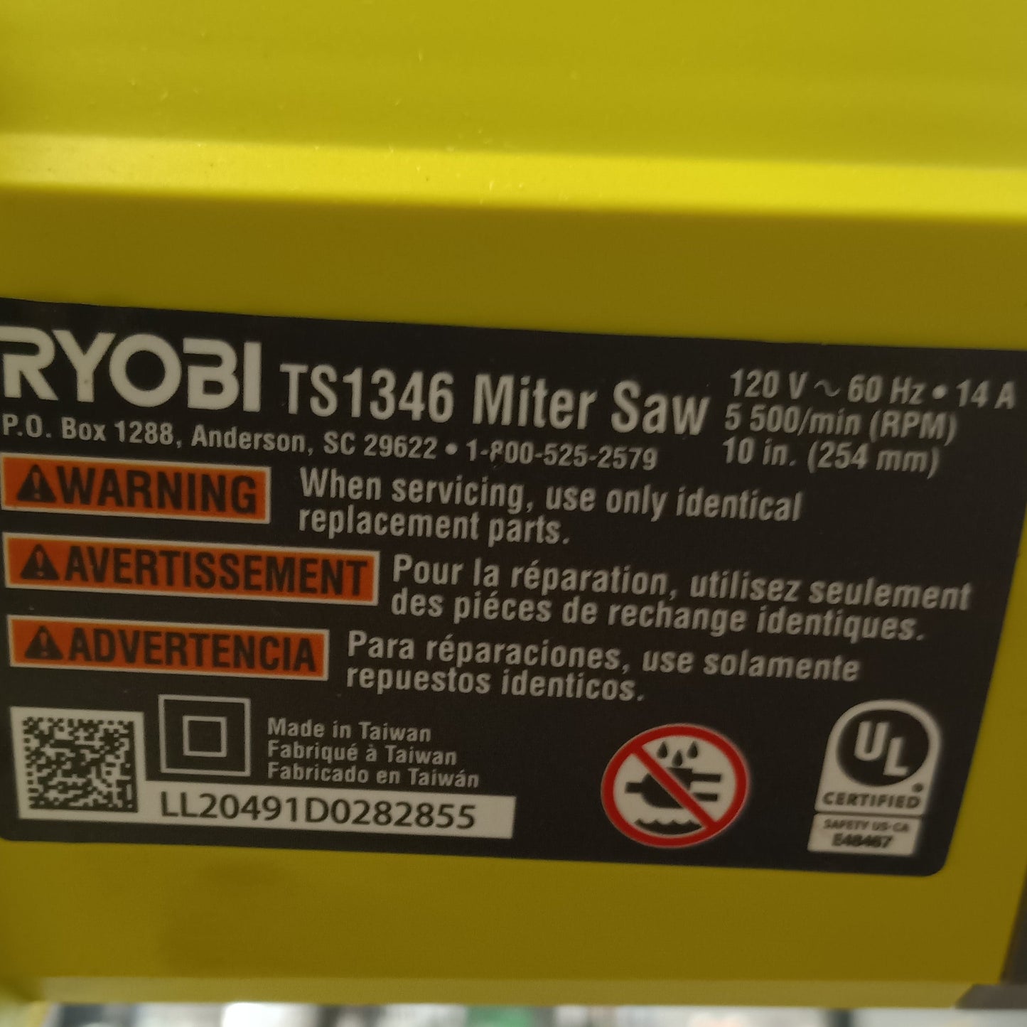 Ryobi (TS1346) Corded 10 in. Compound Miter Saw With Led Light