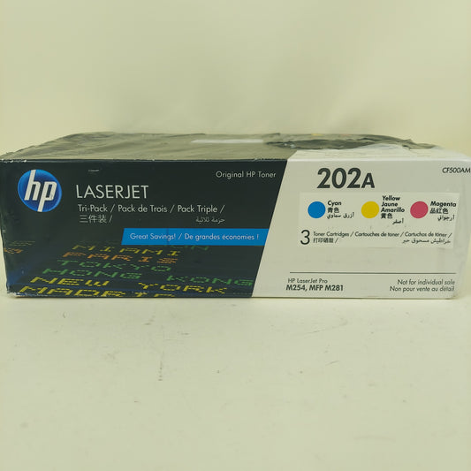 New HP Toner 202A CF500AM Yellow, Cyan and Magenta