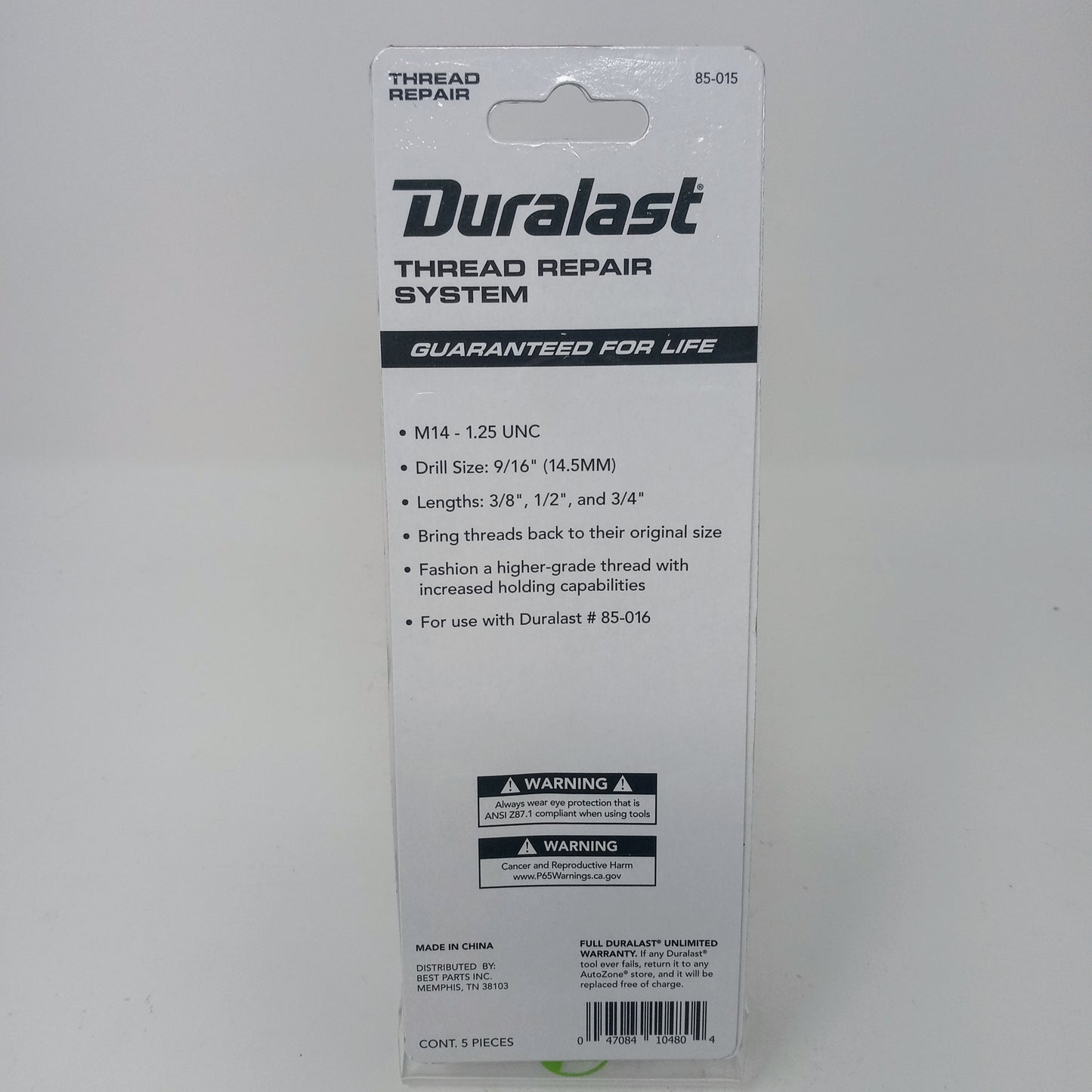 Duralast 85-015 Thread Repair System M14 - 1.25 UNC 9/16" - NEW