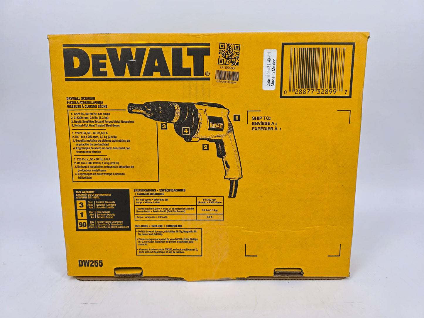 New DeWalt DW255 120V Corded Drywall Screwdriver