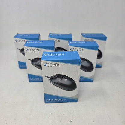 New V7 Seven Optical Wired USB Mouse Black M30P10-7N Lot of 6