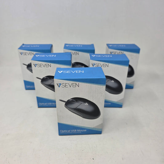 New V7 Seven Optical Wired USB Mouse Black M30P10-7N Lot of 6