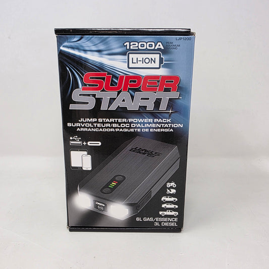 New Super Start LJP1200 Amp Jump Starter + Power Pack USB Type-C