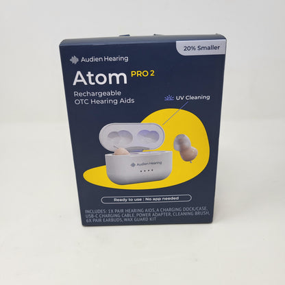 New Open Box Audien Hearing Atom Pro 2 Rechargeable Hearing Aids