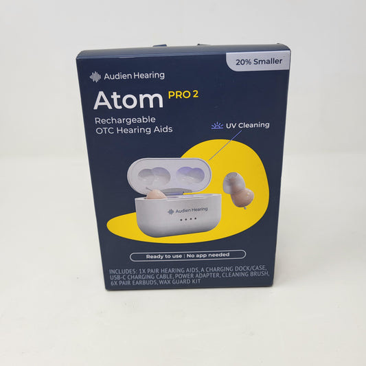 New Open Box Audien Hearing Atom Pro 2 Rechargeable Hearing Aids