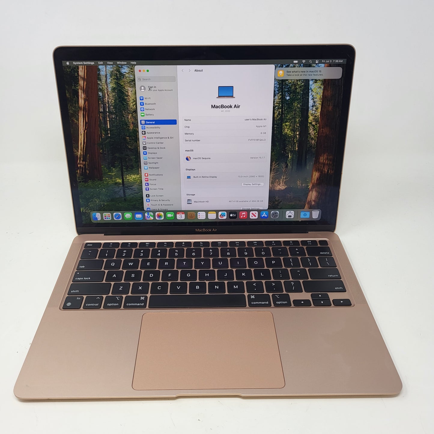 2020 Apple MacBook Air 13.3" M1 7C GPU 3.2GHz 8GB RAM 256GB SSD A2337