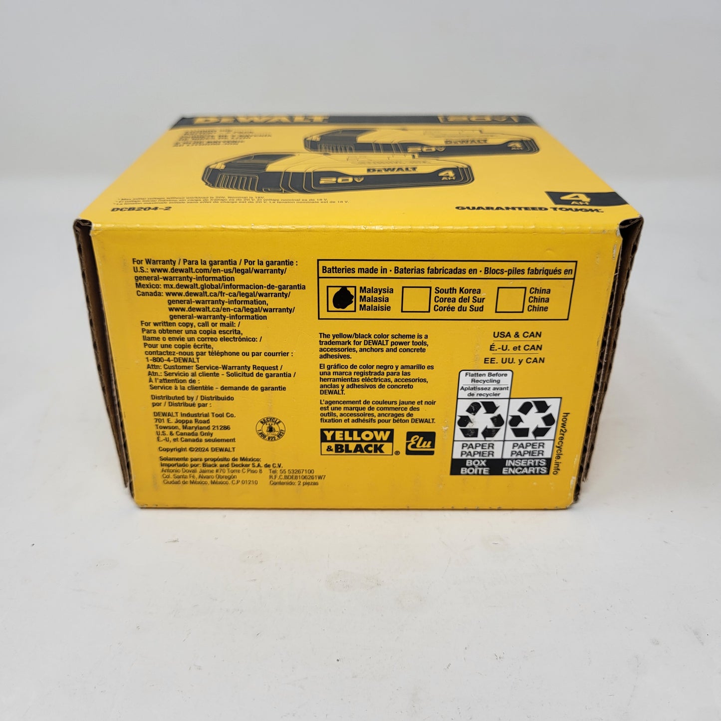 New DeWalt DCB204-2 20V MAX Premium Lithium-Ion 4.0Ah Battery 2 Pack