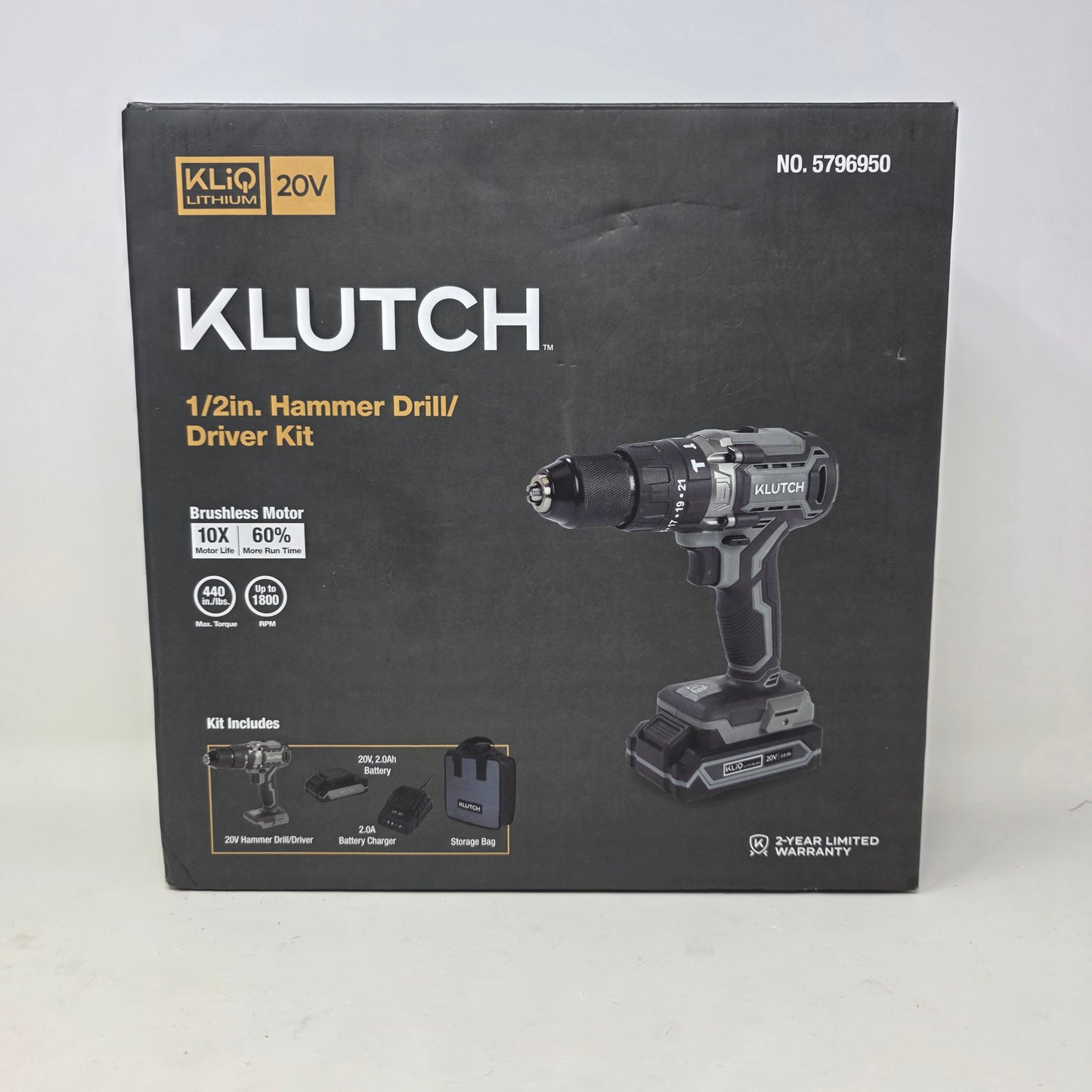 New Klutch  5796950 20V 1/2in. Hammer Drill/Driver Kit