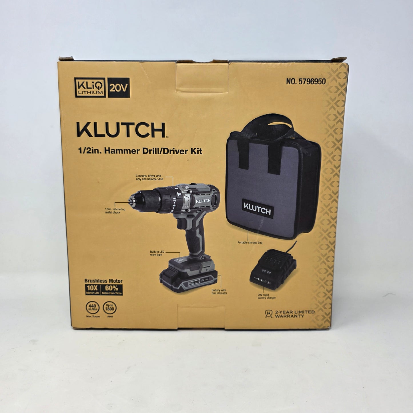 New Klutch  5796950 20V 1/2in. Hammer Drill/Driver Kit
