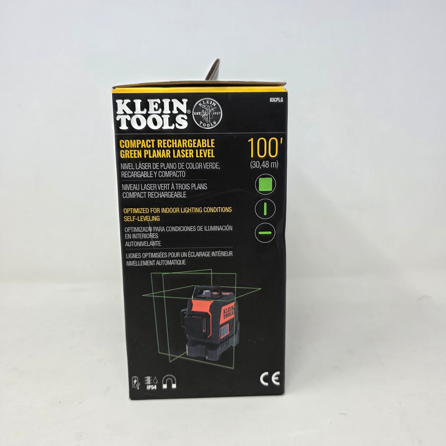 New Klein Tools 93CPLG Compact Rechargeable Green Planar Laser Level 100'