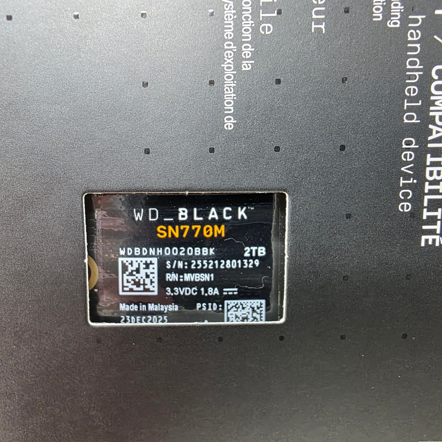 New SanDisk 2230mm Black SN770M 2TB M.2 NVMe Gen 4.0 x 4 SSD WDBDNH0020BBK-WRSN