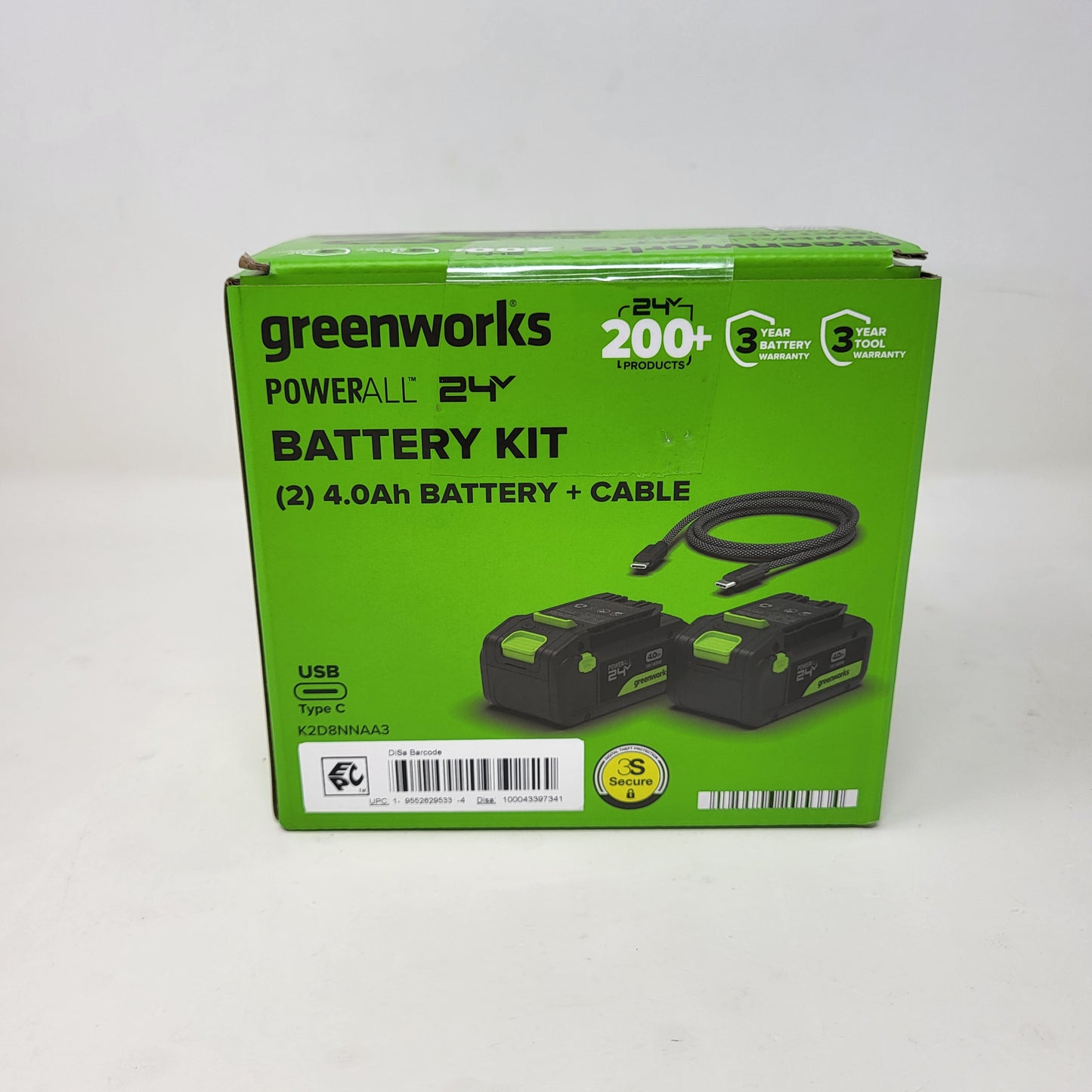 New Greenworks PowerAll 24V 2 Pack 4.0Ah Battery + Cable