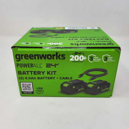 New Greenworks PowerAll 24V 2 Pack 4.0Ah Battery + Cable