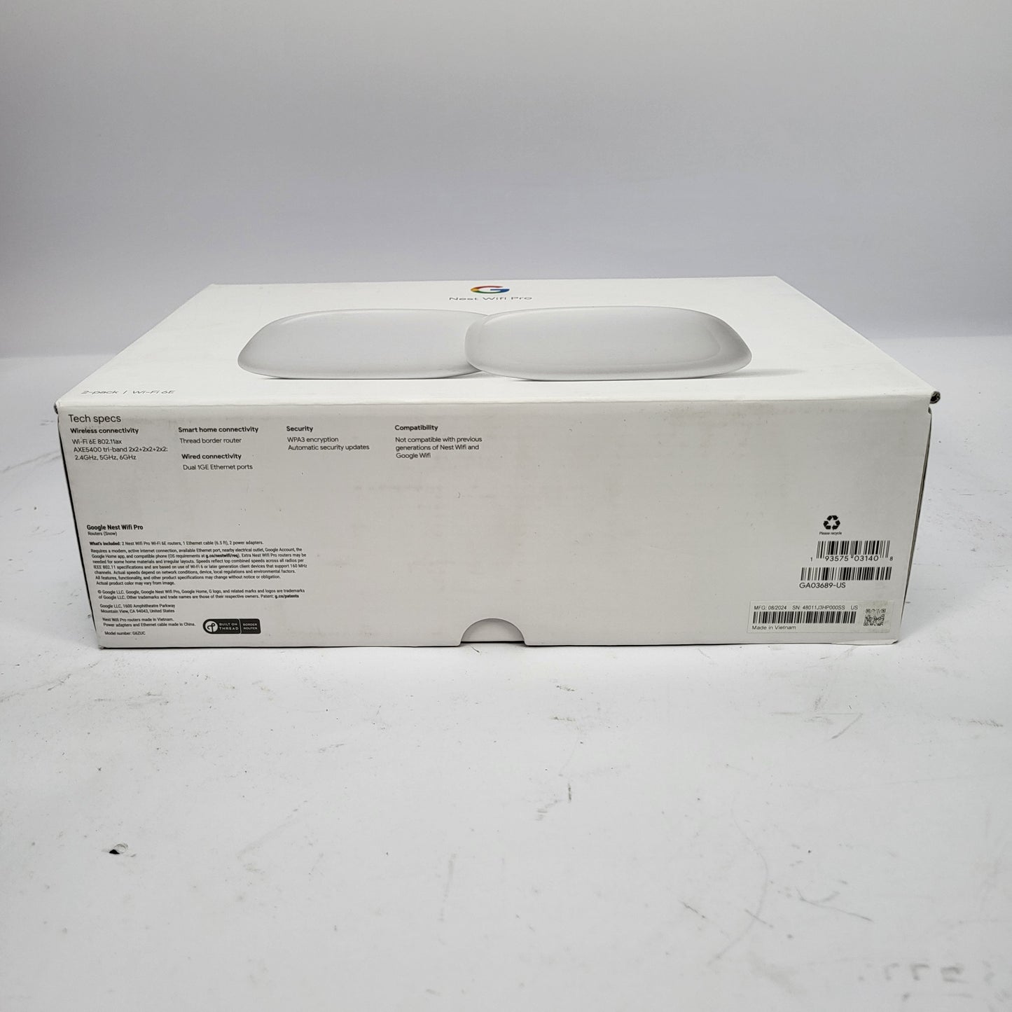 New Open Box Google Nest G6ZUC AX5400 Mesh Router 2 Pack GA03689-US