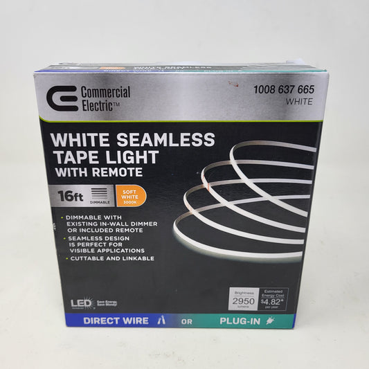New Commercial Electric COB LED Tape Light 16 Ft 3000K Warm White Linkable