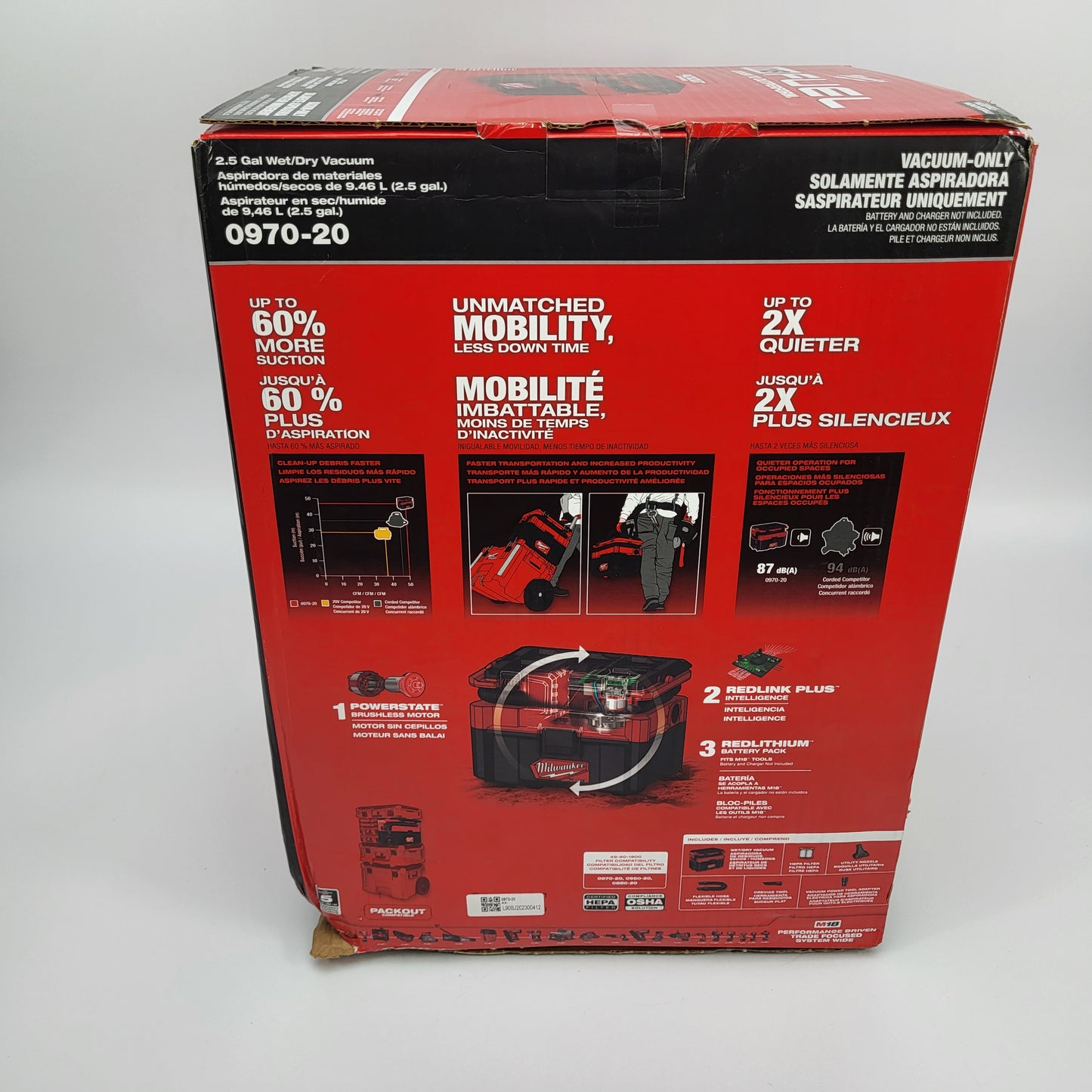New Milwaukee 0970-20 M18 18V Vacuum Cleaner 2.5 G BlackRed