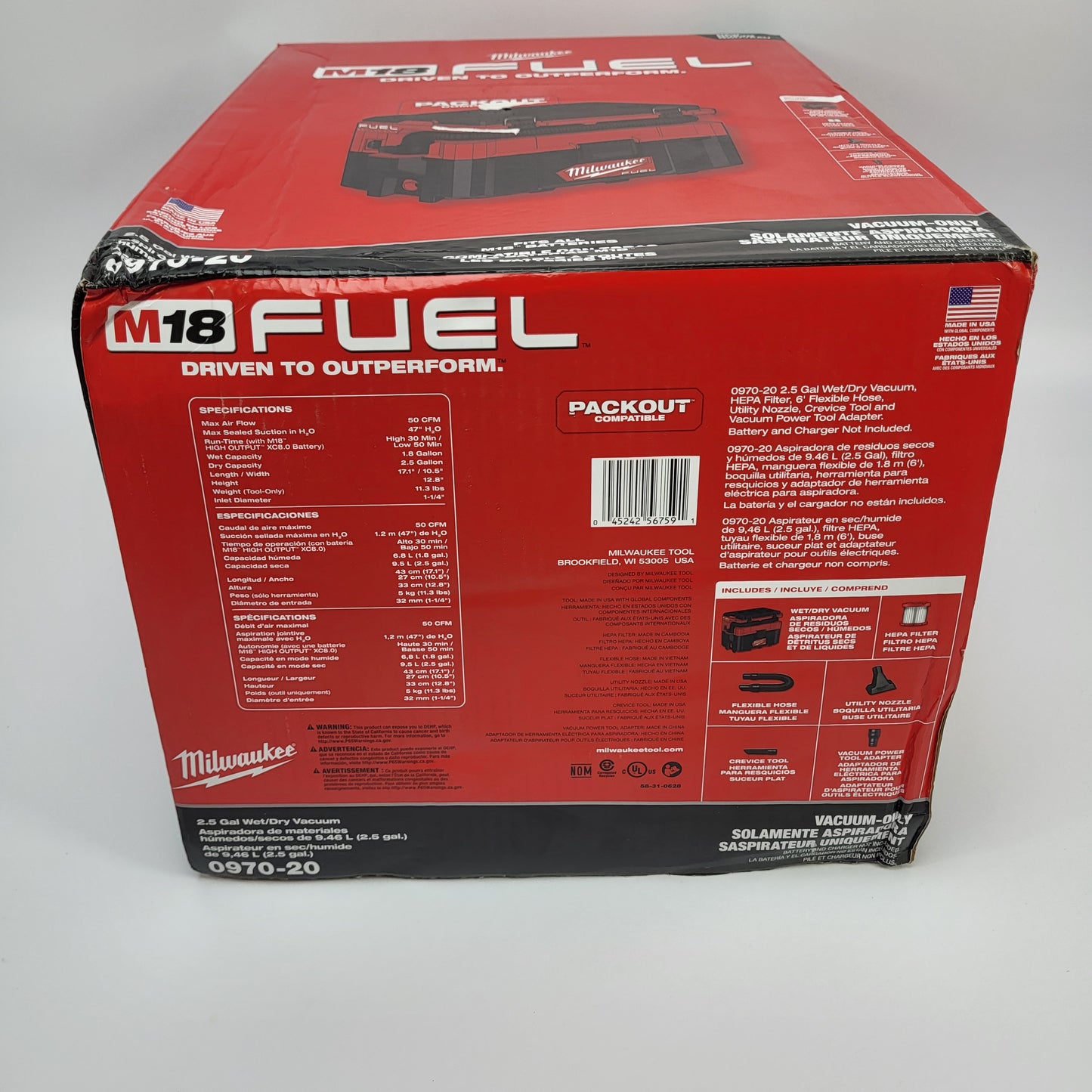 New Milwaukee 0970-20 M18 18V Vacuum Cleaner 2.5 G BlackRed