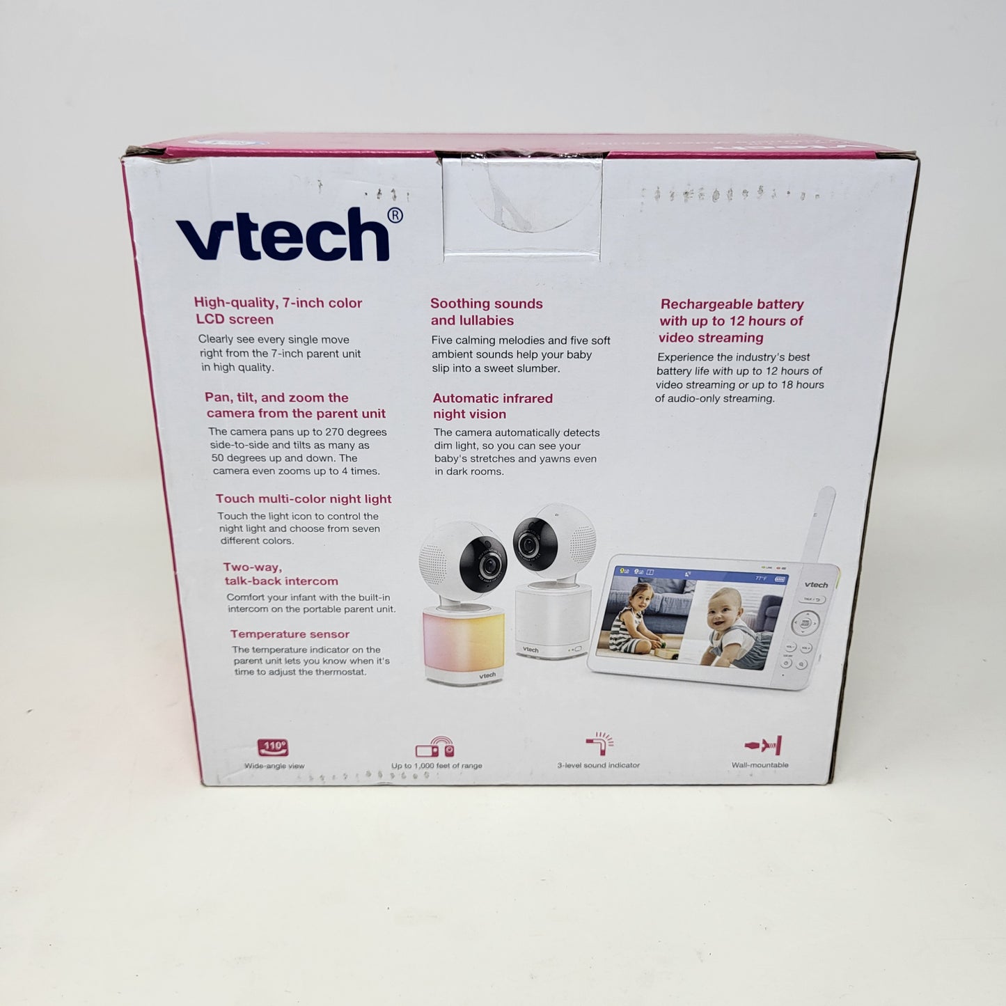 New VTech 2 Camera 7 Digital Video Baby Monitor VM7468-2HQ
