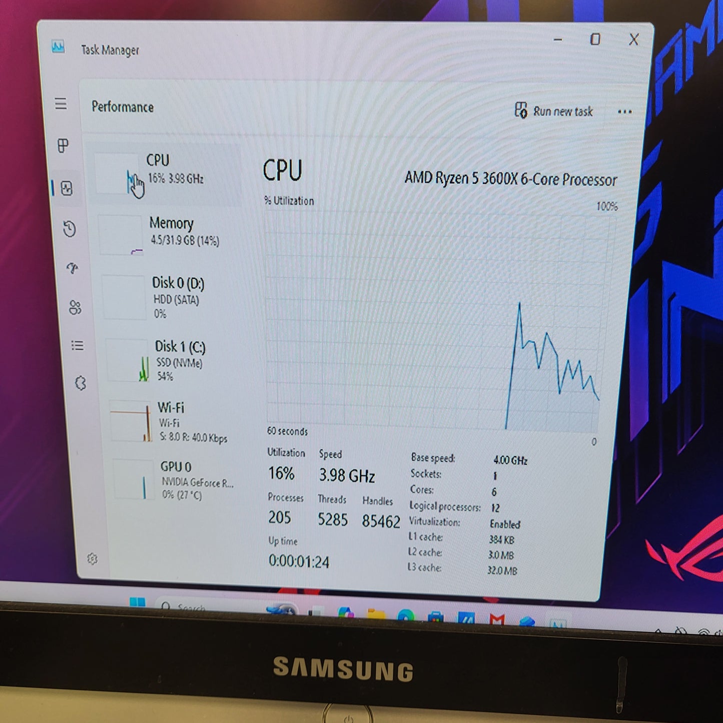 ASUS  Custom PC Ryzen 5 3600X 4.0GHz 32GB RAM 1TB HDD Nvidia GeForce RTX 3050