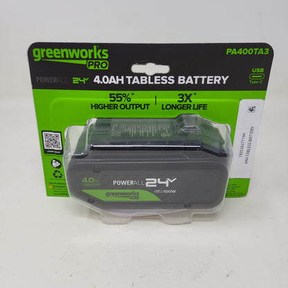 New Greenworks Pro 24V 4.0Ah Tabless Lithium-Ion Battery PA400TA3 USB-C 100W