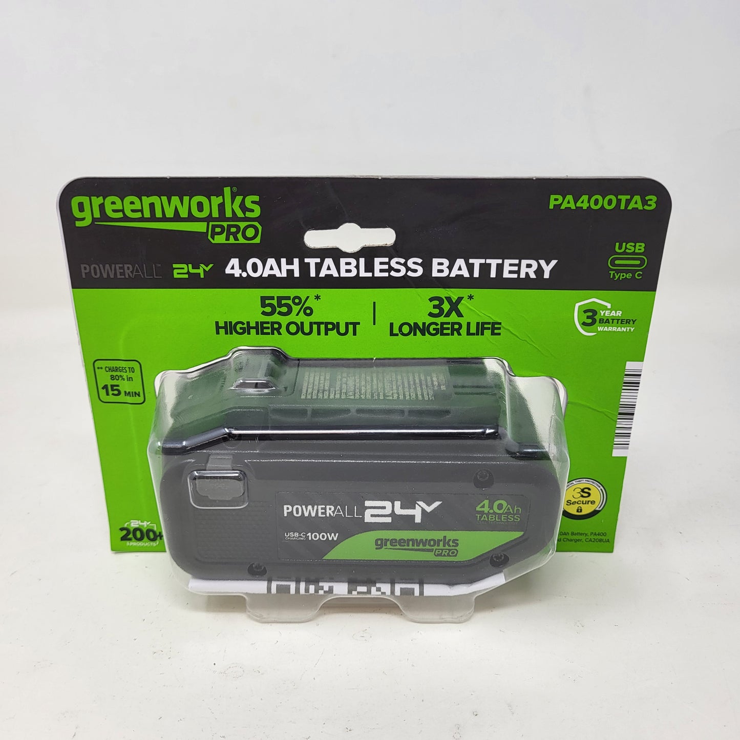 New Greenworks Pro 24V 4.0Ah Tabless Lithium-Ion Battery PA400TA3 USB-C 100W