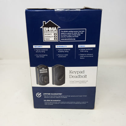 New Schlage BE365 V CAM 716 Camelot Keypad Electronic Deadbolt Aged Bronze