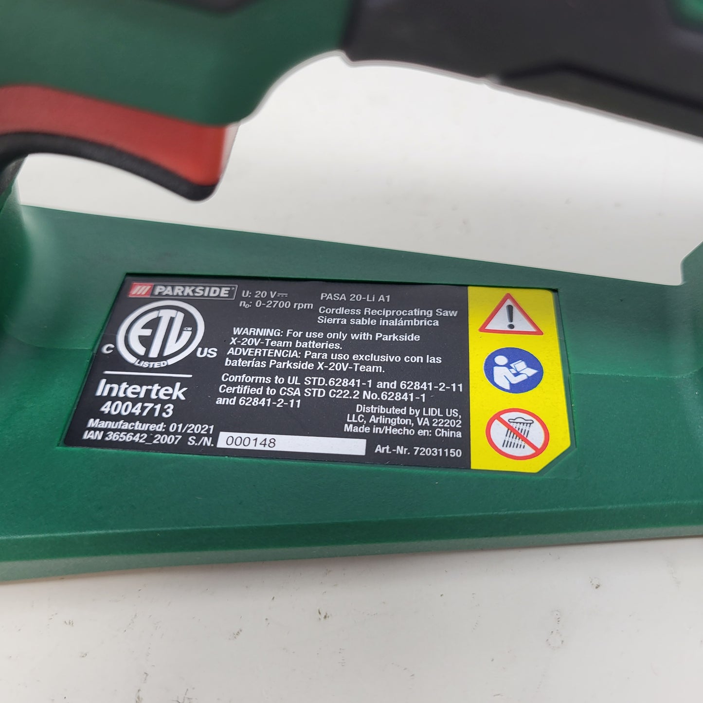 New Parkside PASA 20-Li 20V Cordless Garden Pruning Reciprocating Saw