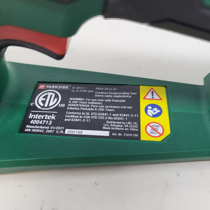 New Parkside PASA 20-Li 20V Cordless Garden Pruning Reciprocating Saw