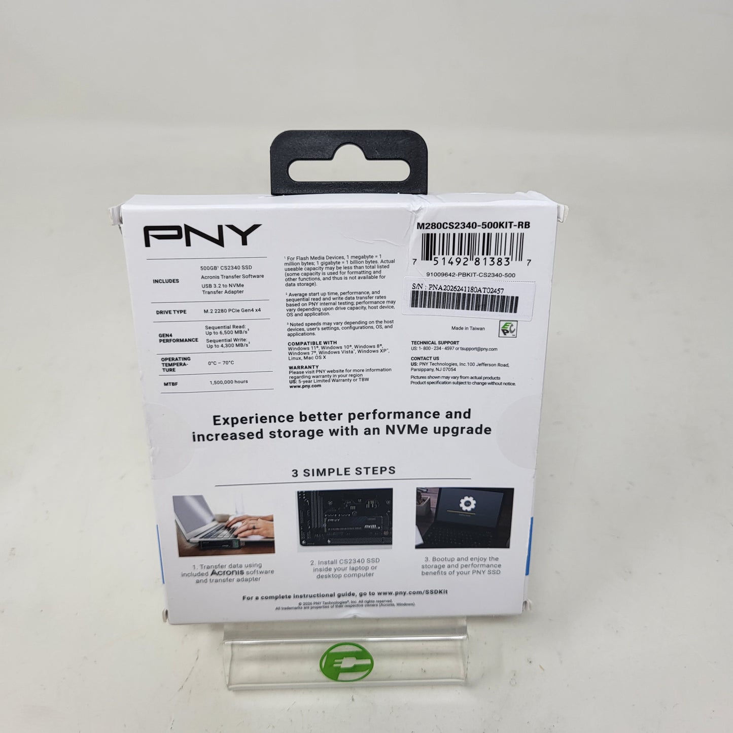 New PNY 2280mm Upgrade Kit 500GB M.2 NVMe Gen 4.0 x 4 SSD M280CS2340-500KIT-RB