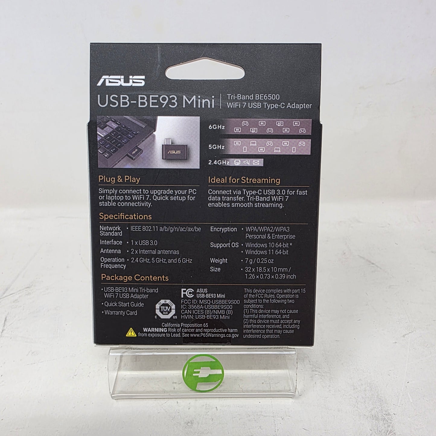 New Asus USB-BE93 Mini Tri-Band BE6500 Wi-Fi 7 Type-C Wireless Network Adapter
