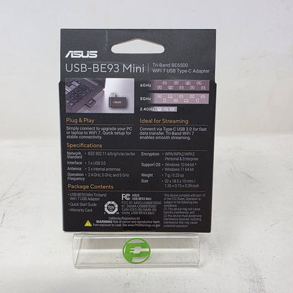 New Asus USB-BE93 Mini Tri-Band BE6500 Wi-Fi 7 Type-C Wireless Network Adapter