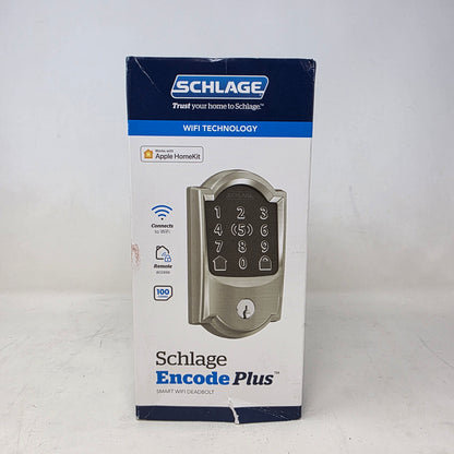 New Schlage Encode Plus Smart WiFi Deadbolt Camelot Satin Nickel BE499WBVCAM619