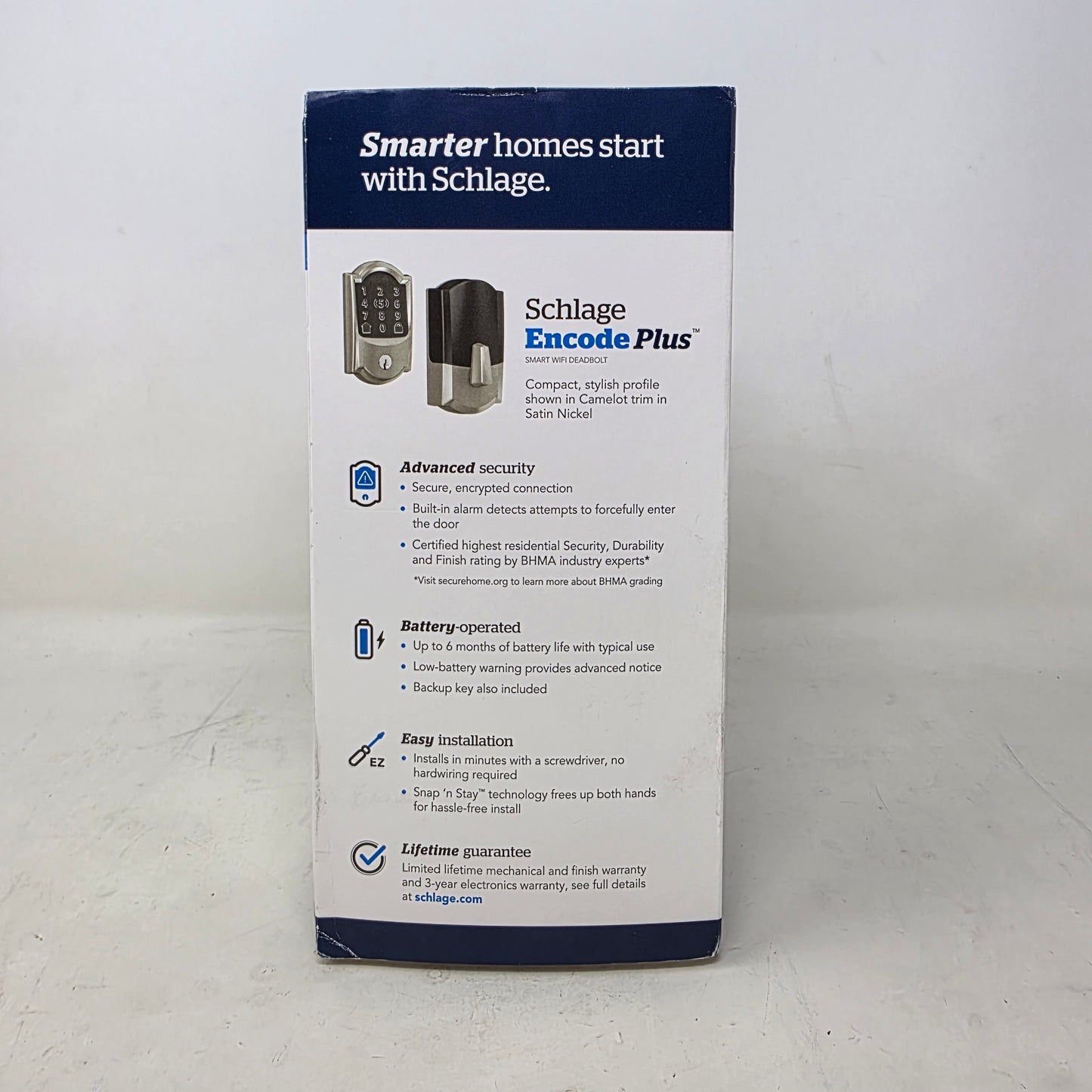New Schlage Encode Plus Smart WiFi Deadbolt Camelot Satin Nickel BE499WBVCAM619