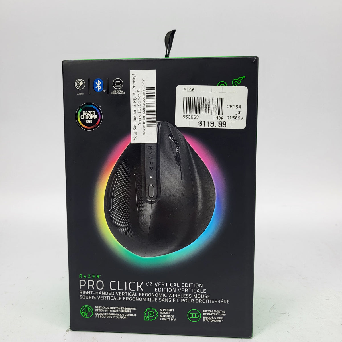 Razer Pro Click V2  RZ01-05250100-R3U1 Wireless Mouse Black