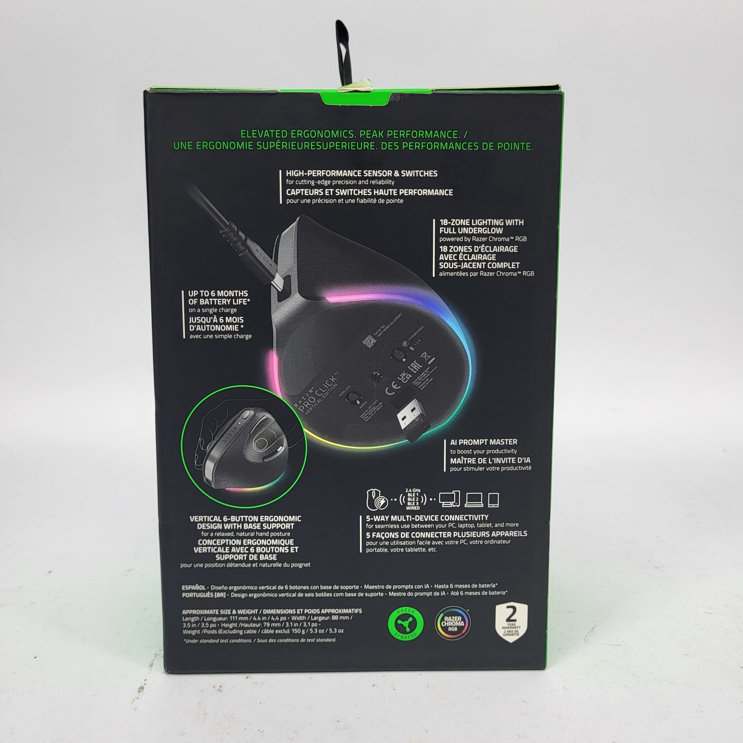 Razer Pro Click V2  RZ01-05250100-R3U1 Wireless Mouse Black