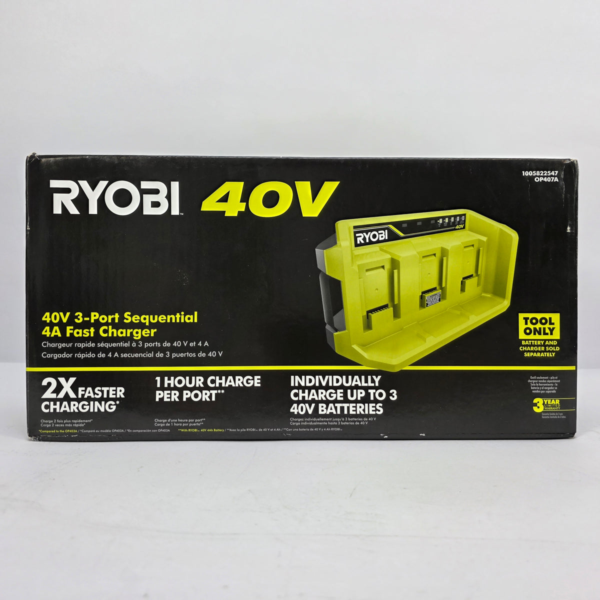 NEW RYOBI 40V 3-Port Sequential 4A Fast Battery Charger OP407A Tool 
