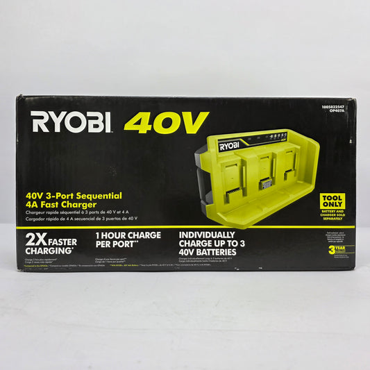 NEW RYOBI 40V 3-Port Sequential 4A Fast Battery Charger OP407A Tool 
