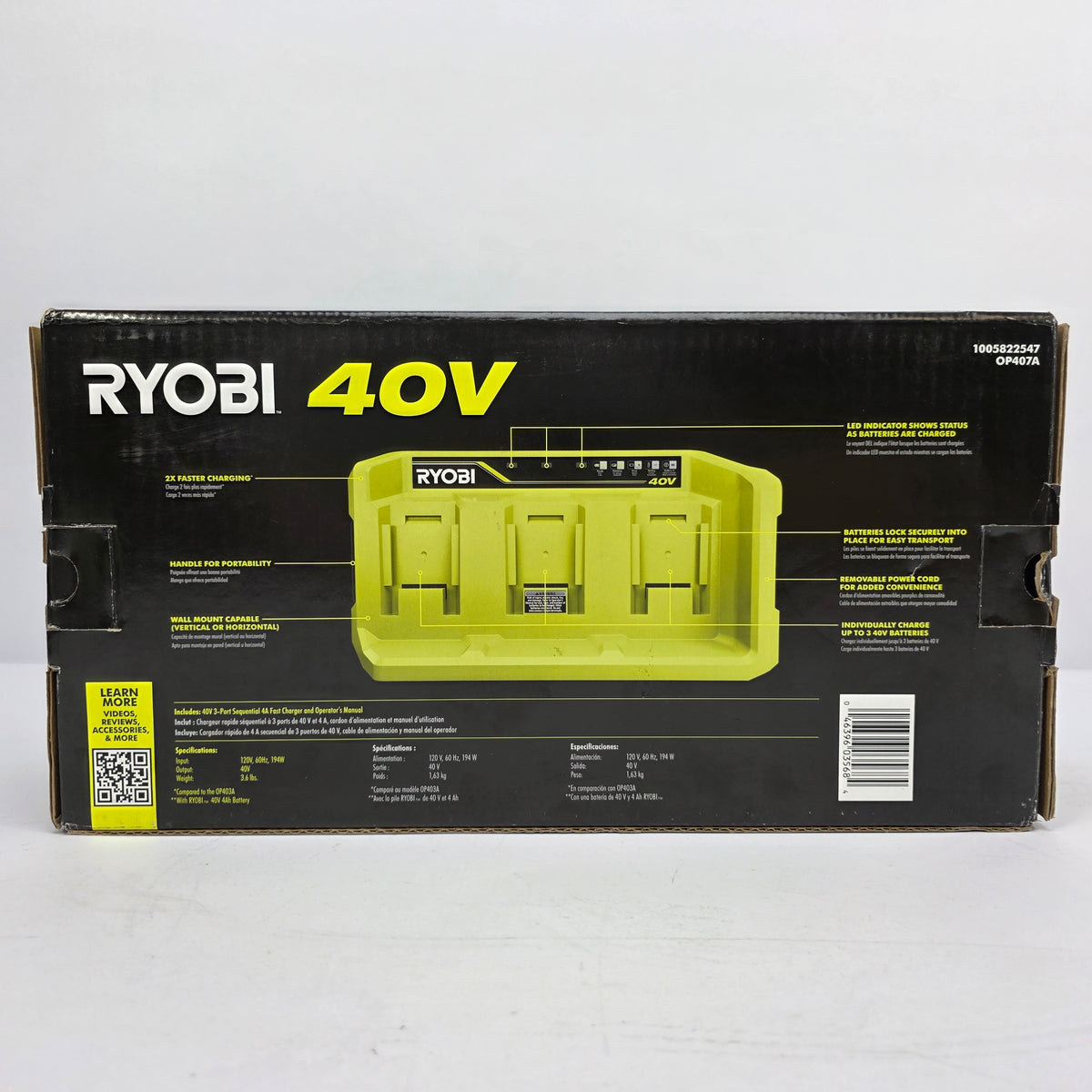 NEW RYOBI 40V 3-Port Sequential 4A Fast Battery Charger OP407A Tool 