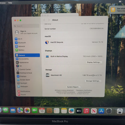 2020 Apple MacBook Pro 13.3" i7 2.3GHz 32GB RAM 2TB SSD Space Gray A2251