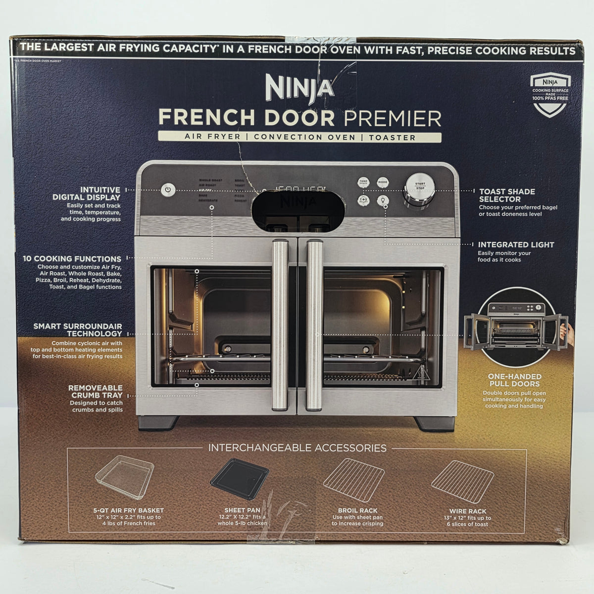 New Ninja FO101 French Door Air Fryer Convection Oven Toaster Stainless Steel