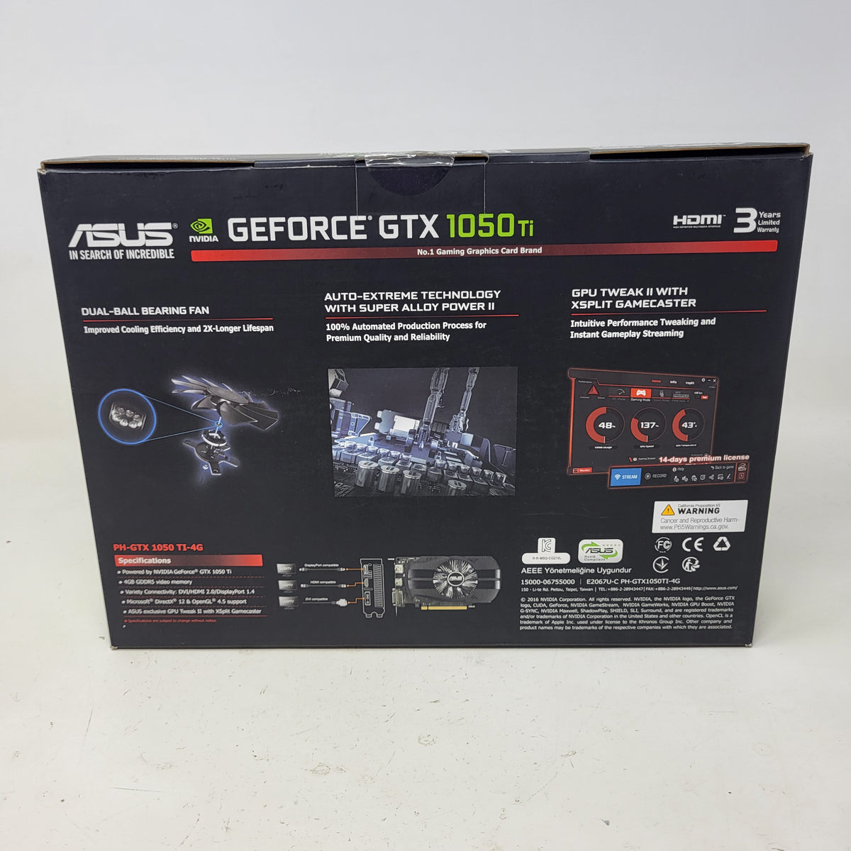 New Asus GeForce GTX 1050 Ti 4GB GDDR5 Graphics Card 