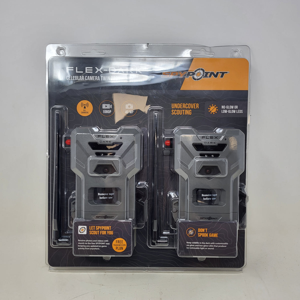 New Spypoint Flex-Dark No-Glow Wireless Cellular Game TrailCamera 40MP Twin Pack