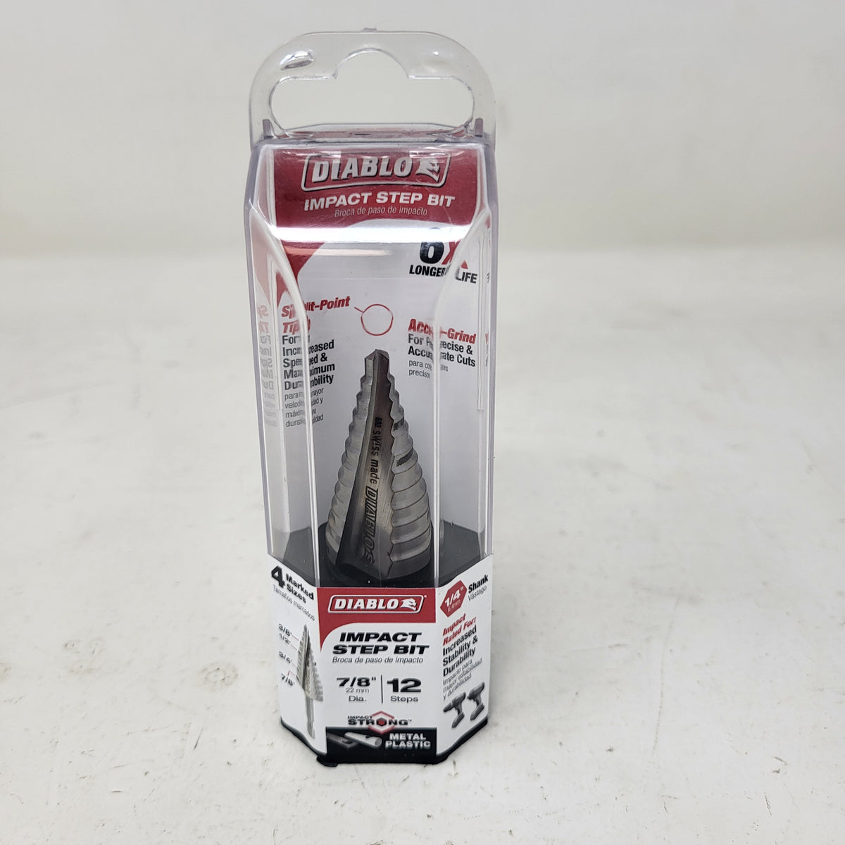 New Diablo 7/8" Metal Impact Step Drill Bit Hex Shank 1 Pk DSD0875S12